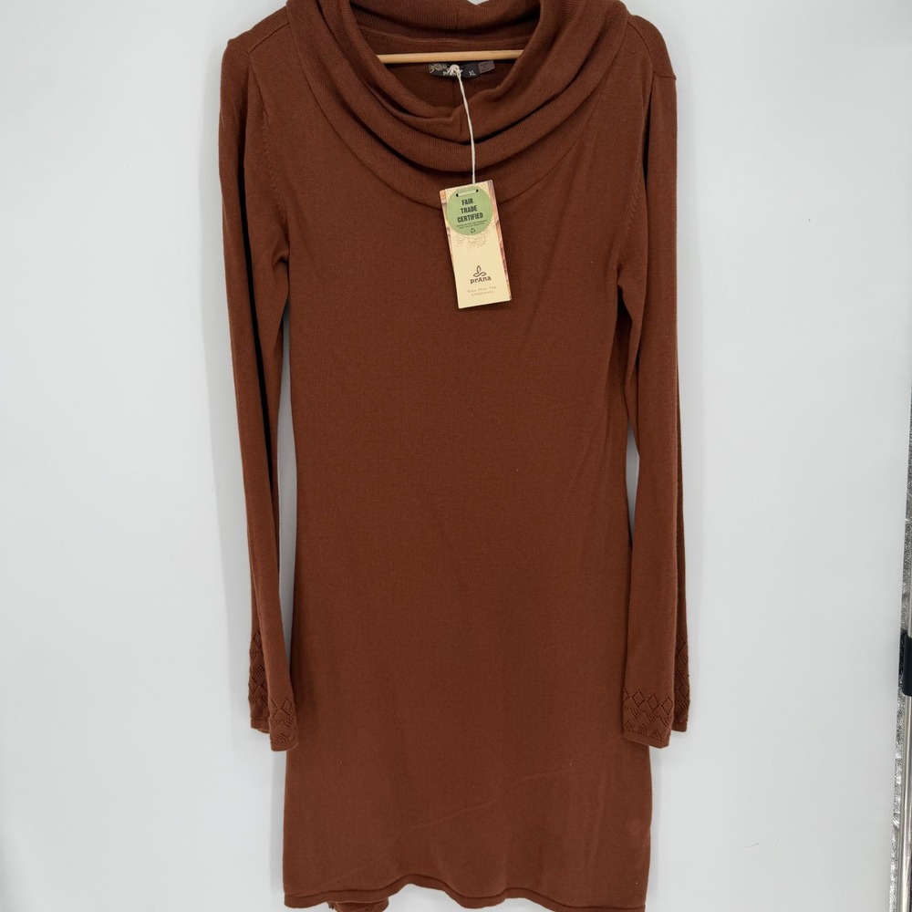 Prana Kaya Sweater Dress XL Terracotta Organic Cotton Wool Cowl Neck